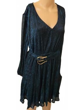 NERLEROLIAN Women's Blue V-Neck Shimmer Dress Belt XL